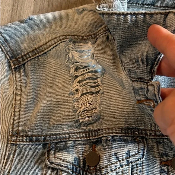 Kut from the Kloth Light Blue Distressed Jean Jacket - Picture 5 of 16